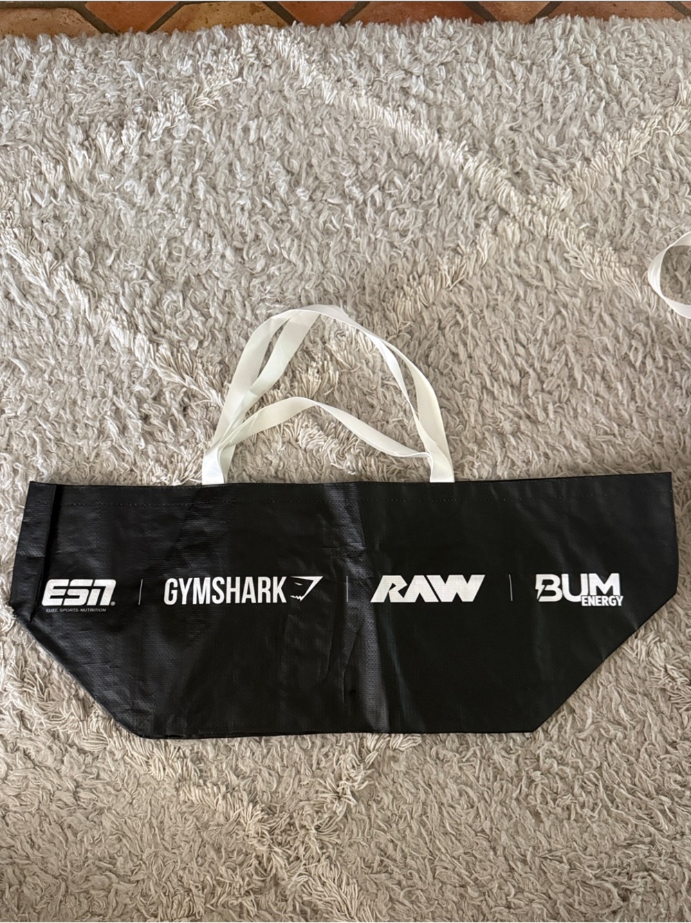 Gymshark Black Tote Bag with White Handles and Logos